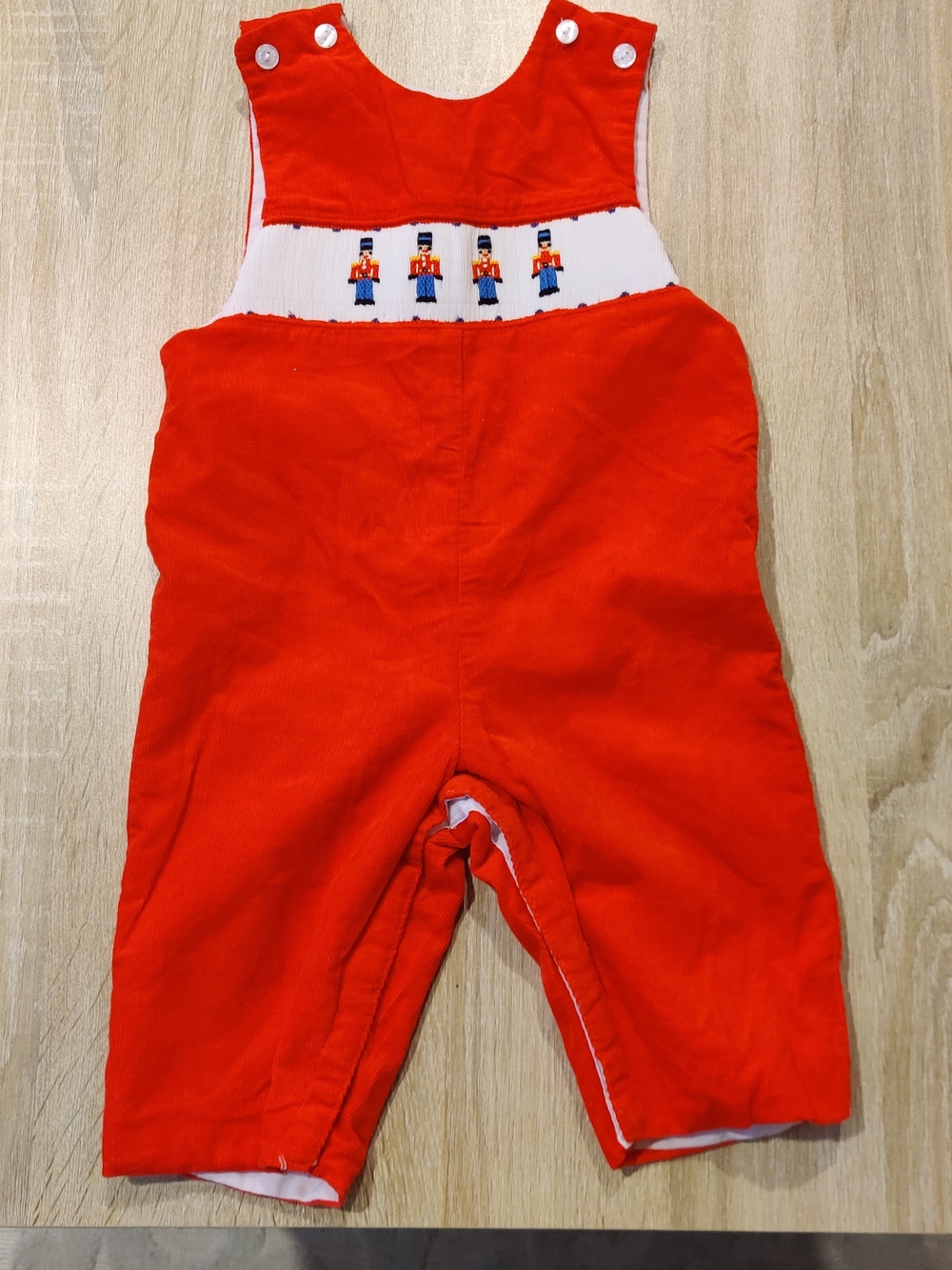 Red Smocked Corduroy Nutcracker Toddler Overalls Size 9mo